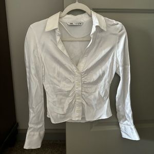 Zara Cropped Satin Button Down